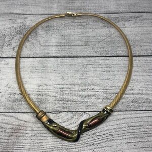 Vintage gold tone omega chain enamel collar necklace costume dressy statement.